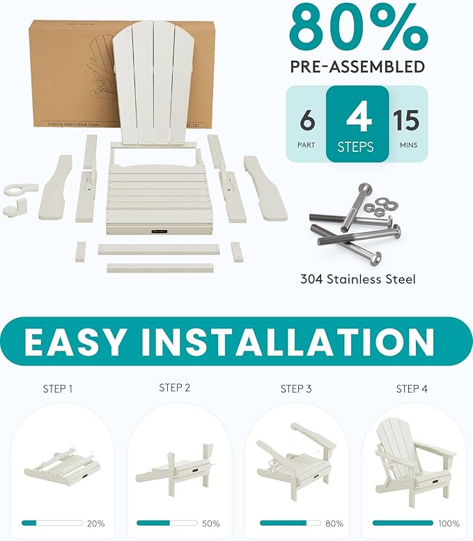 SERWALL Folding Adirondack Chair with Cup Holder - Photo 6