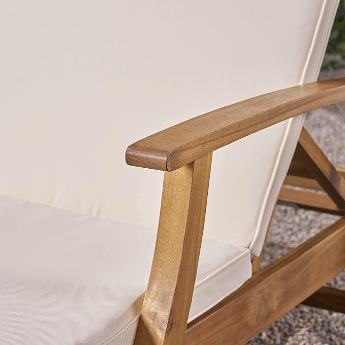 Great Deal Furniture Samantha Double Chaise Lounge for Yard and Patio, Acacia Wood Frame - Photo 5
