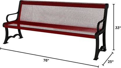 COATEDOUTDOORFURNITURE Heavy-Duty Outdoor Bench Thermoplastic Coated, Expanded Metal, Commercial-Grade Garden Bench, Made in America (Portable with Back, 4 Ft, Textured Burgundy)