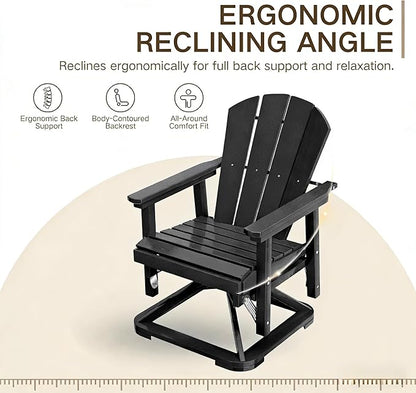 Kingdura Adirondack Swivel Glider Chair, HDPE Patio Glider Rocking Chair for Outdoor, All-Weather Glider Chair for Porch Balcony Lawn Poolside, 450LBS Capacity (Black)