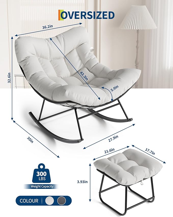 GAOMON Outdoor Oversized Papasan Rocking Chair with Footrest - Patio Lounge Chair with Ottoman - Photo 3