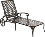 Cast Aluminum Outdoor Chaise Lounge Chair with Wheels, Patio Chaise Lounge with 3-Position Adjustable Backrest - Photo 4