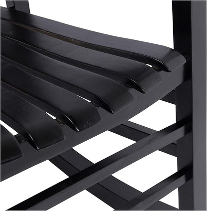 Shine Company Vermont Porch Rocker, High Back Acacia Wood Rocking Chair, Black