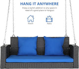 4FT Wicker Porch Swing for 2 Person, 800lb Capacity Outdoor Hanging Bench with Removable Cushions - Photo 3