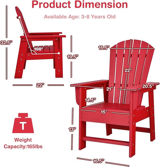 Giantex Adirondack Chair, Kids HDPE Patio Lawn Chair with Ergonomic Backrest for Deck, Porch, Backyard, Poolside, Indoor, Weather Resistance Toddler Outdoor Chair (1, Red)