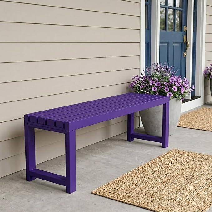 Backless Patio Bench Outdoor Metal Bench, 3.3ft 3.9ft 4.9ft 5.9ft Weatherproof Garden Benches 2-Person Outside Chair for Yard Porch Entryway Sturdy Steel Frame Furniture(Purple,4.9ft)