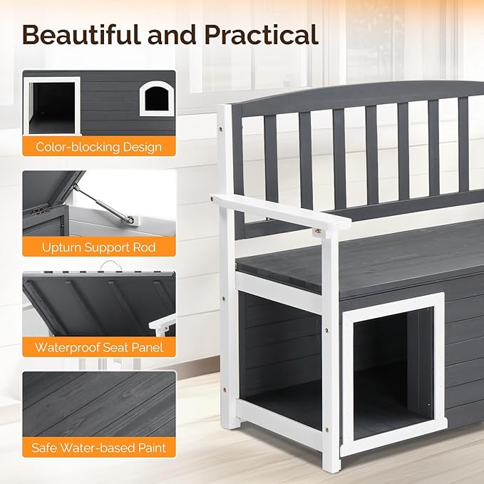 VINGLI Outdoor Storage Bench with Built-in Dog House - Photo 5