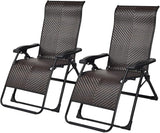 Tangkula 2 PCS Rattan Zero Gravity Chair, Outdoor Adjustable Folding Lounge Chair with Widened Armrest & Locking System - Photo 1