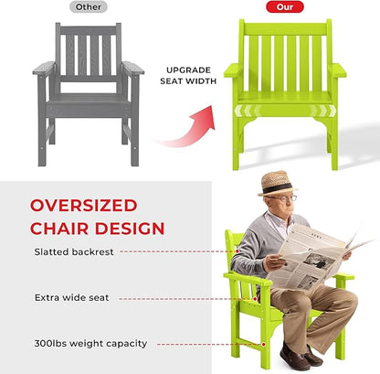 Costaelm Outdoor Dining Arm Chair, Patio HDPE Garden Dining Table Chair, Poly Lumber Waterproof Restaurant Bistro Farmhouse Chairs for Outside Porch Backyard, Lime