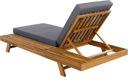 Merax Chaise Lounge Chair Set with Adjustable Backrest & Flat Storage Surface, 2/3 Foldable Acacia Wood Patio Recliner with 4" Thick Double-fold Cushion