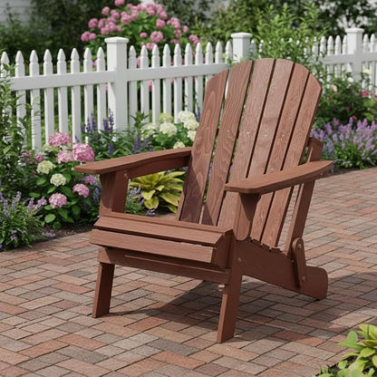 Oversize Wooden Outdoor Folding Adirondack Chair with Pre-Assembled BackRest & SeatBoard, Wood Patio Chair for Garden Backyard Porch Pool Deck Firepit-106