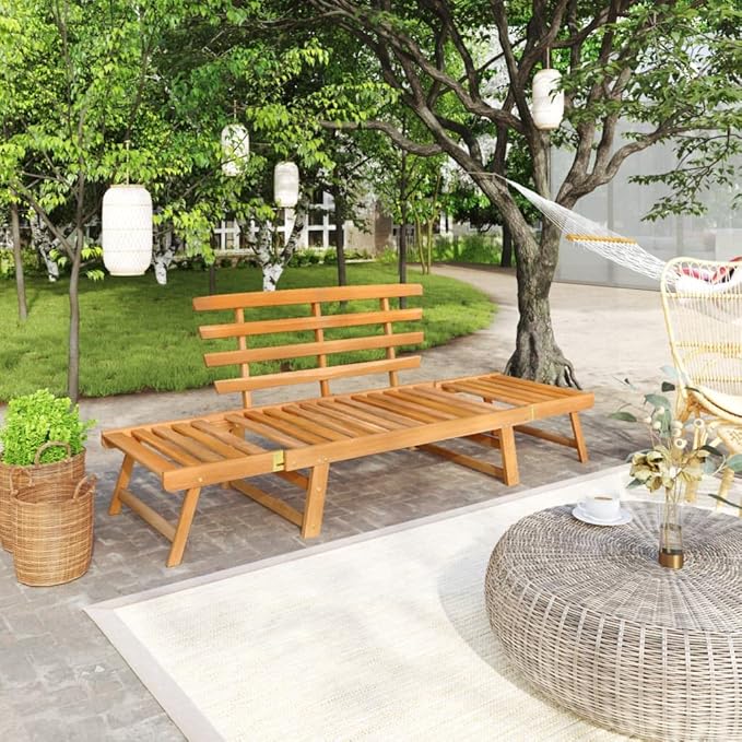 Patio Bench, Bench with Backrest, Garden Bench, Park Bench for Patio, Garden, Yard, Lawn,2-in-1 74.8" Solid Acacia Wood