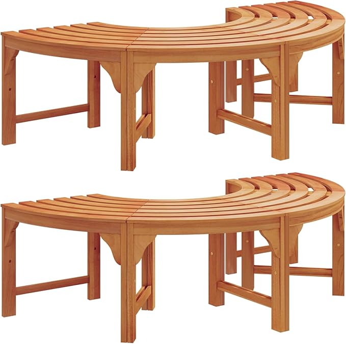 2-Pack Vintage Outdoor Garden Bench 63"x32"x18" Solid Eucalyptus Wood Patio Seating Rustic Backyard Furniture for Garden Patio Porch