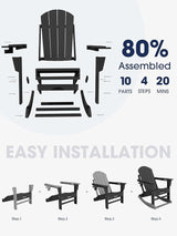KINGYES Adirondack Rocking Chair Set of 2 with Retractable Ottoman and Cup Holders - Photo 5