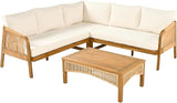 Merax 4-Pieces Outdoor Acacia Wood Patio Sectional Sofa Set, L Shape Couch with Coffee Table - Photo 3