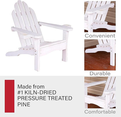 Amish Casual Heavy Duty Adirondack Chair with Cup Holder in White Stain - Authentic Amish Craftmanship from Treated Pine, Outdoor Chair Made in The USA, 800 Lb Weight Capacity