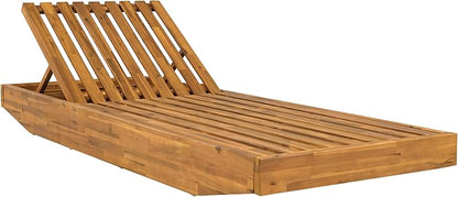 Christopher Knight Home Maril Acacia Wood Chaise Lounge Chair Outdoor, Adjustable Backrest Sun Lounger Recliner, Wooden Patio Sun Bathing Lounge Chair, Teak