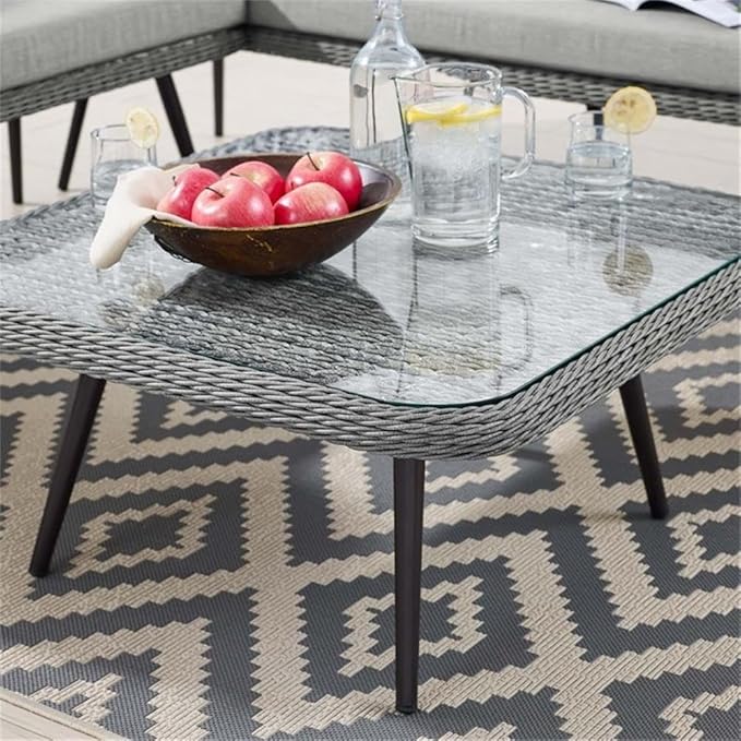 Endeavor Outdoor Patio Wicker Rattan Square Coffee Table in Gray