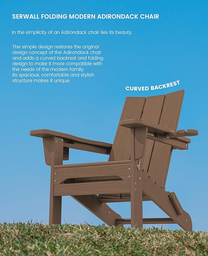 SERWALL Modern Adirondack Chair, Folding Adirondack Chair with Cup Holders - Photo 8