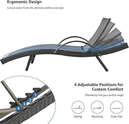 80.3" Chaise Lounge Outdoor Set of 2, Wicker Pool Lounge Chairs Outdoor with Pull-Out Side Table, Adjustable Reclining Patio Chairs, Tanning Chair, Sillas de Patio for Backyard/Balcony/Deck (Brown)