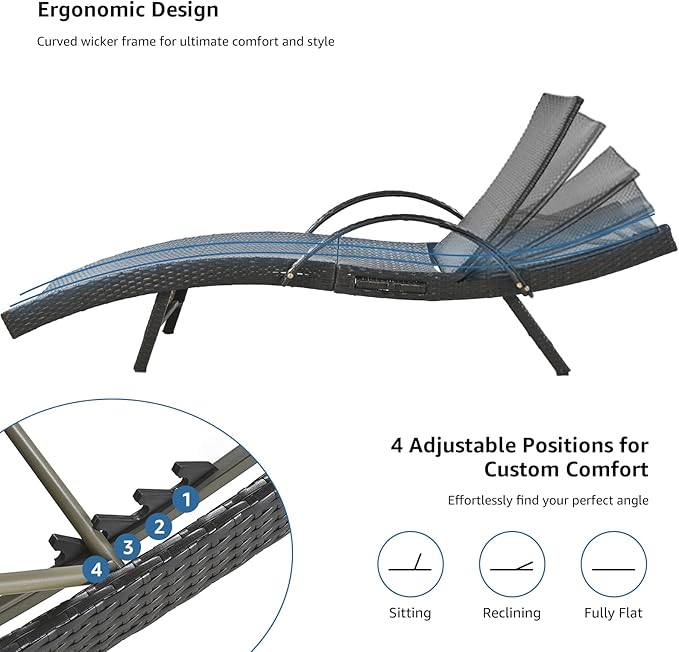 80.3" Chaise Lounge Outdoor Set of 6, Wicker Pool Lounge Chairs Outdoor with Pull-Out Side Table - Photo 5