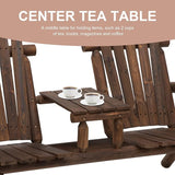 Outsunny 2-Seat Wooden Adirondack Chair, Patio Bench with Table, Outdoor Loveseat Fire Pit Chair for Porch, Backyard - Photo 6