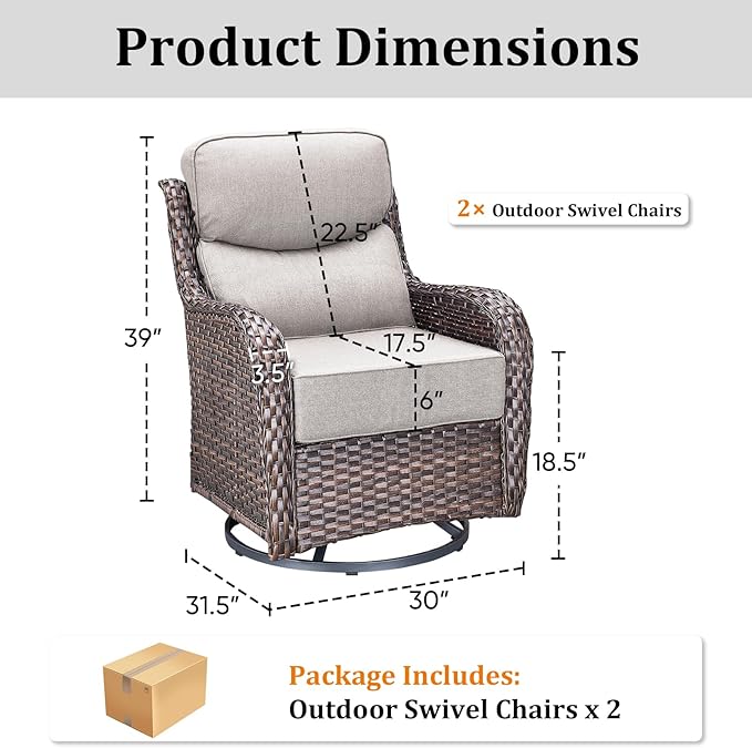 Luxury Outdoor Swivel Rocker Patio Chairs Set of 2 with 6-Inch Thick Cushions - Photo 8