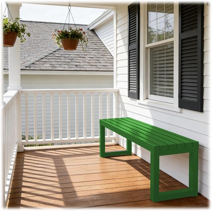 Outdoor Garden Bench, 2-Person Metal Patio Benches Weatherproof Outside Backless Bench 3.3ft 3.9ft 4.9ft 5.9ft Front Porch Seat Outdoor for Park, Yard, Lawn and Backyard Outside Chair(Green,3.3ft)