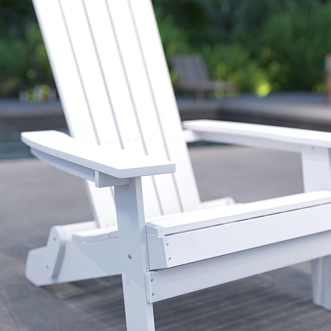 Merrick Lane Riviera Poly Resin Folding Adirondack Lounge Chair - White - Indoor/Outdoor - Weather Resistant