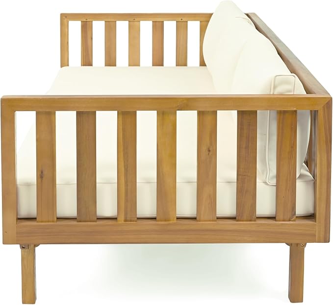 Christopher Knight Home Claremont Outdoor 3 Seater Acacia Wood Daybed with Fabric Water Resistant and Removable Cushions - Photo 9