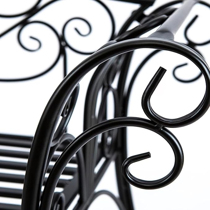 Garden Benches for Outdoors, Metal Garden Benches with Floral Design Backrest, Easy Assembly, for Porch, Yard, Lawn - Photo 4