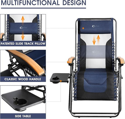 Portal Portable Zero Gravity Chair, Lounge Chair Outdoor Oversized Zero Gravity Chair Folding Lounge Chair with Adjustable Pillows and Cup Holder for Poolside Backyard and Lawn, Support 350lbs