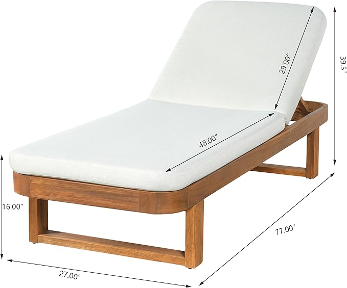 Christopher Knight Home Milos Acacia Wood Chaise Lounge Chair Outdoor Set of 2, Wooden Sunbathing Pool Lounger, Patio Outdoor Chaise Lounge with Cushions, Adjustable Backrest Lounge Sofa, Sand+Teak