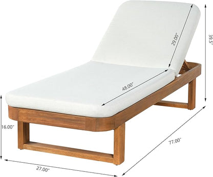 Christopher Knight Home Milos Acacia Wood Chaise Lounge Chair Outdoor Set of 2, Wooden Sunbathing Pool Lounger, Patio Outdoor Chaise Lounge with Cushions, Adjustable Backrest Lounge Sofa, Sand+Teak