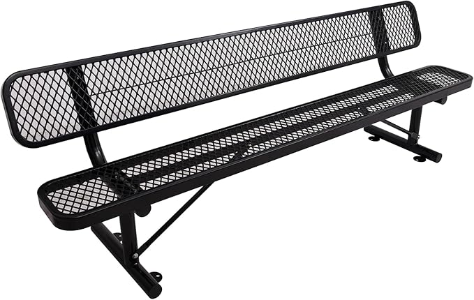 Outdoor Garden Bench, Cast Iron Metal Frame Patio Park Bench with Backrest, Portable Expanded Metal Black Bench, Commercial-Grade Outdoor Seating for Lawn, Patio, Park, Yard, Garden (Black, 8FT/96'')