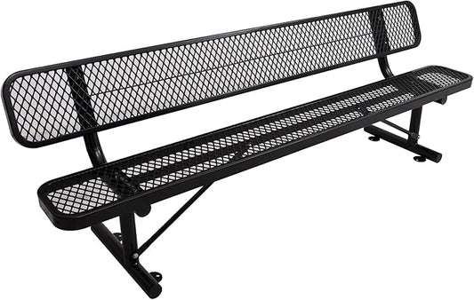 Thermoplastic Coated Iron Park Bench for Outside, Heavy Duty Metal Garden Bench, Expanded Commercial Grade Seating for Shopping Malls, Lawn Yard Porch Entryway (Black with Backrest, 96IN)