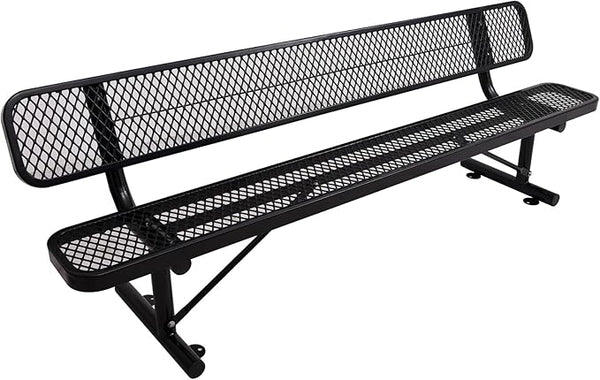 8Ft Heavy Duty Park Bench with Back Portable Frame, Outdoor Steel Bench with Backrest, Expanded Metal Mesh Bench for Lawn, Park, Deck, Garden, Patio, Porch, Black