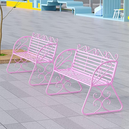 Elegant Metal Garden Bench, Sturdy Wrought Iron Bench with Decorative Design, Weather-Proof, 2-Person Capacity for Garden Backyard Lawn Porch Path(White)