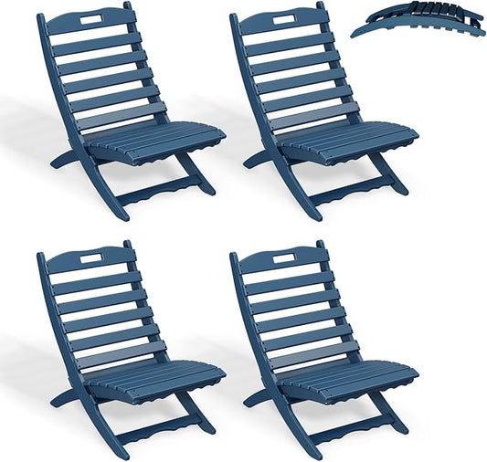 GREENVINES Folding-Xavier-Chairs Set of 4 | Wave | Portable Adirondack-Chair | HDPE Plastic | All Weather Fire-Pit Chair | Blue | for Beach Outdoor Deck Poolside Garden Patio Porch Fishing