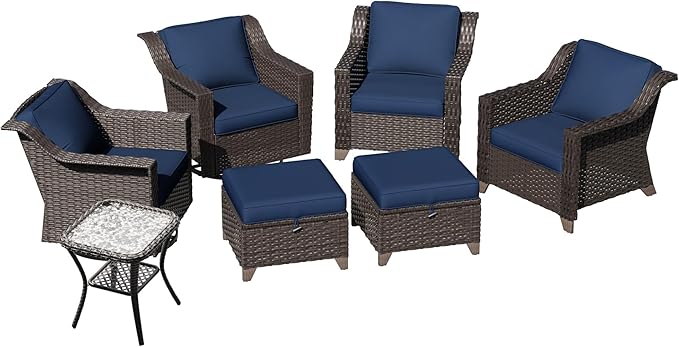 7 Pieces Patio Conversation Furniture Set - 2 Armchairs, 2 Ottomans, 2 Swivel Chairs, 1 Side Table - Photo 7