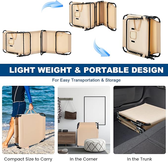 Goplus Tanning Chair, Folding Beach Lounge Chair with Face Hole, Removable Pillow, Carry Strap, Position Adjustable, Sunbathing Chair, Portable Outside Lounge Chair for Patio Pool