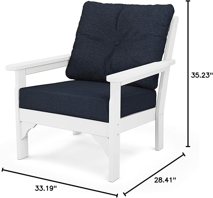 Polywood® Vineyard Deep Seating Chair in White/Marine Indigo