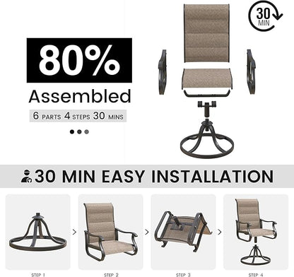 Patio Swivel Chairs Set of 6, Outdoor Dining Chairs with High Back, All-Weather Swivel Rocker Chair for Lawn, Porch or Garden