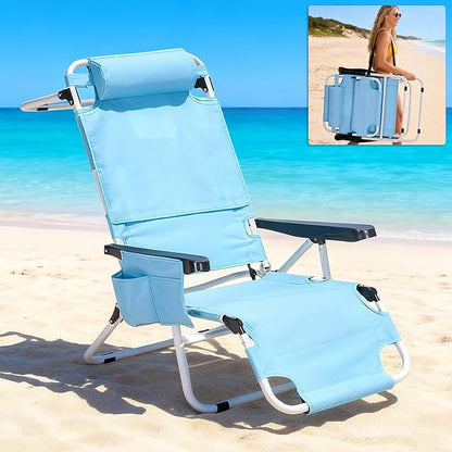 MOPHOTO Oversized Beach Lounge Chair, 5-Position Adjustable Tanning Chair with Face Hole, Heavy Duty Folding Chaise Lounge for Beach, Pool, Patio & Sunbathing