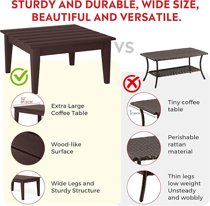 Costaelm Outdoor Side Tables for Patio, Small Patio Conversation Table Weather Resistant Coffee Table, Small Square Table Outdoor End Tables for Porch, Balcony, Poolside, Deck, Dark Brown
