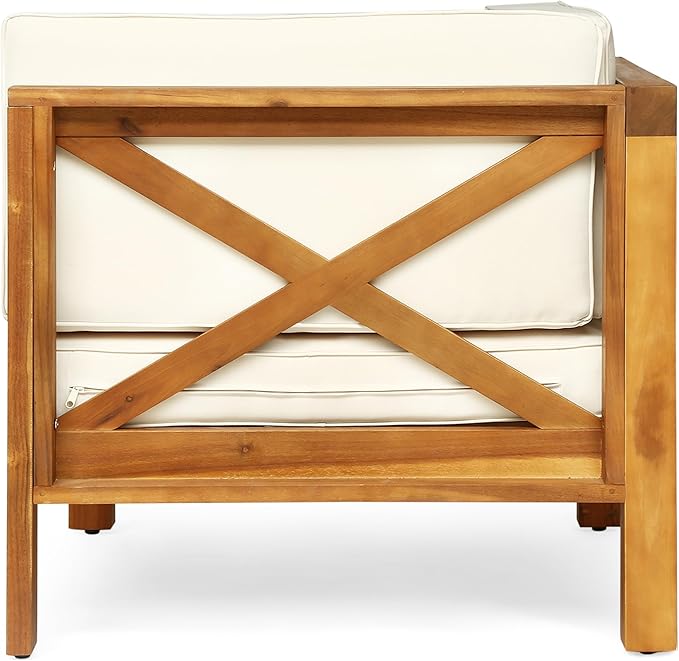 roomfitters Outdoor X-Back Loveseat with Acacia Wood Frame and Weather-Resistant Cushions, Beige - Photo 6
