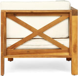 roomfitters Outdoor X-Back Loveseat with Acacia Wood Frame and Weather-Resistant Cushions, Beige - Photo 6