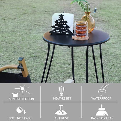 Small Patio Side Table, Weather Resistant Anti-Rust Outdoor Metal Patio Round End Table, Outdoor End Table for Garden, Porch, Balcony, Yard, (Black)