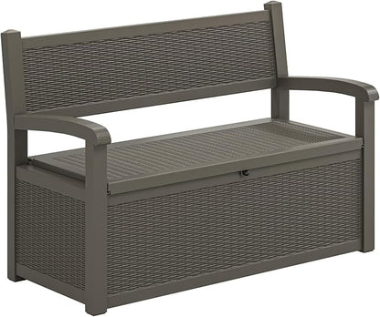 LHBcraft 70 Gallon Deck Bench with Storage,Outdoor Storage Box Bench Waterproof&Lockable, Resin Patio Furniture with Armrest for Patio, Porch, Garden,Grey