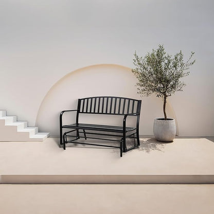 Four Seasons Courtyard Outdoor Patio Bench Glider Backyard Garden, Front Porch, or Walking Path Furniture Seat with Powder Coated Steel Frame, Black